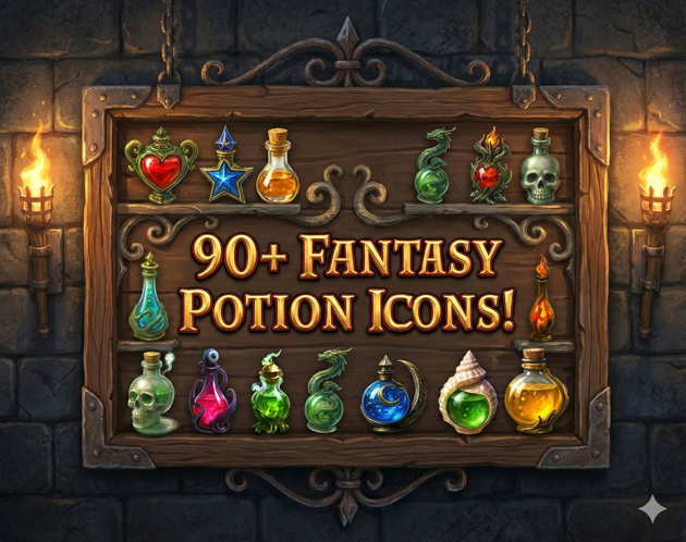 Potion Inflation 90+ Photorealistic Fantasy Potion Icons by Halcyon Valley Software