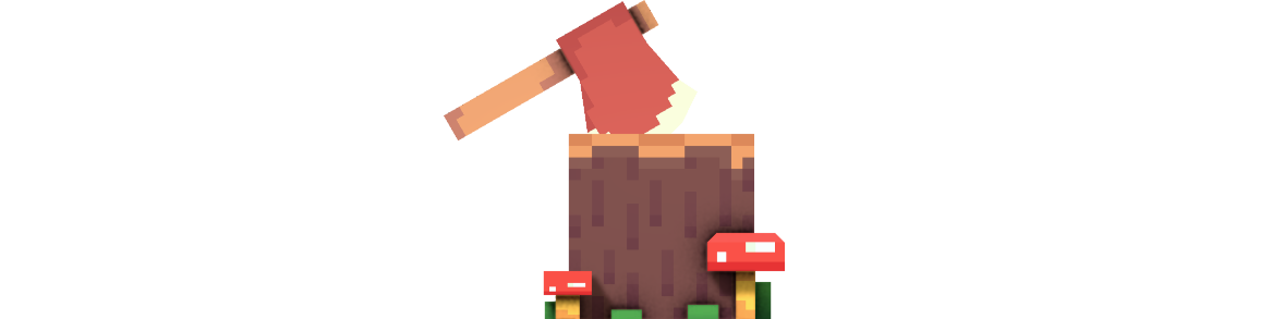 An Axe In Log Surrounded by Grass and Mushrooms. An Axe In Log Surrounded by Grass and Mushrooms.