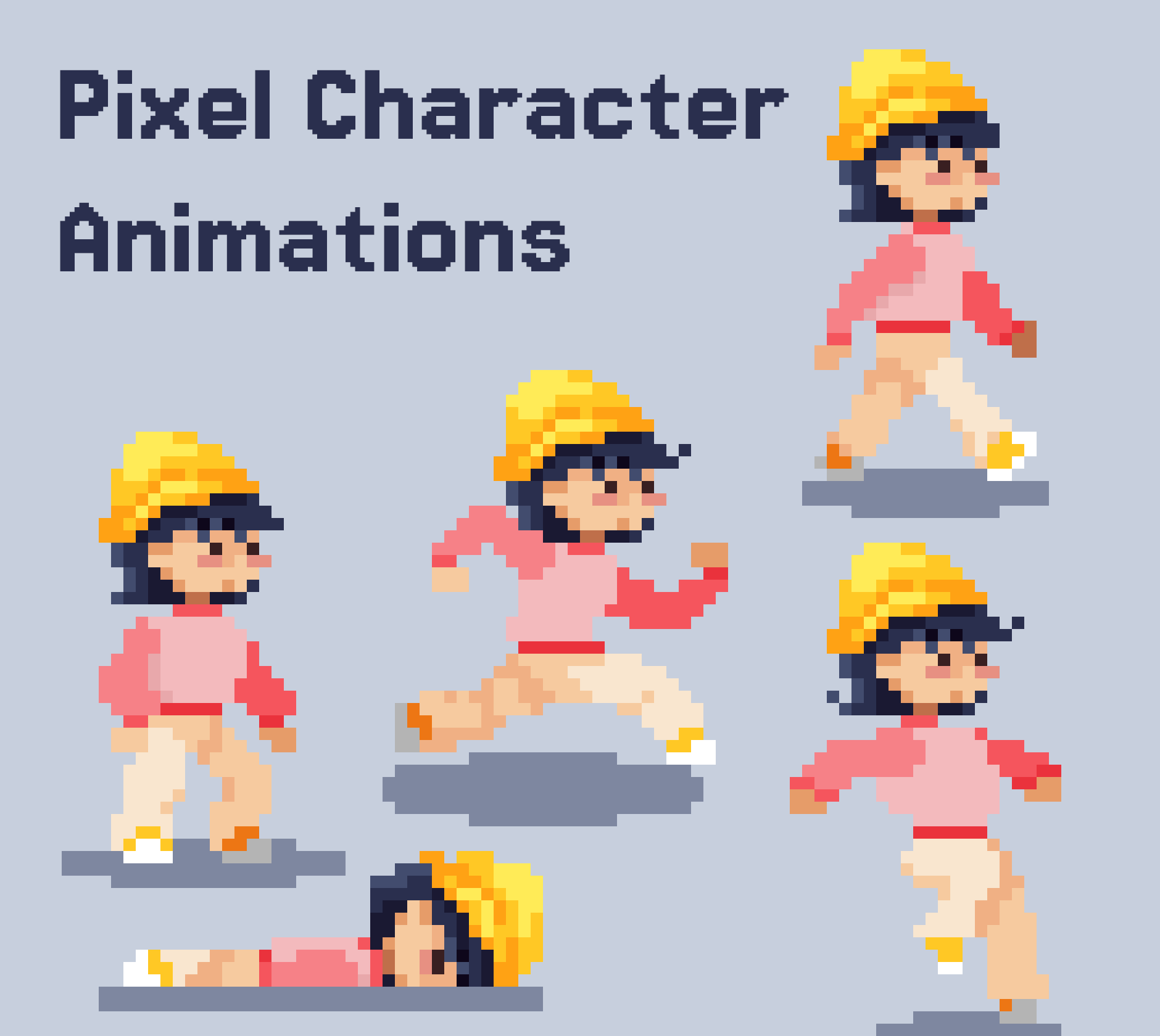 2D Pixel Art Character Animations Front view