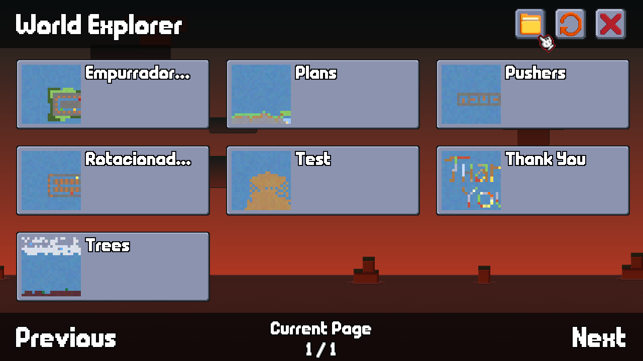 Image of the saved worlds menu with the mouse over the “Open in Directory” option
