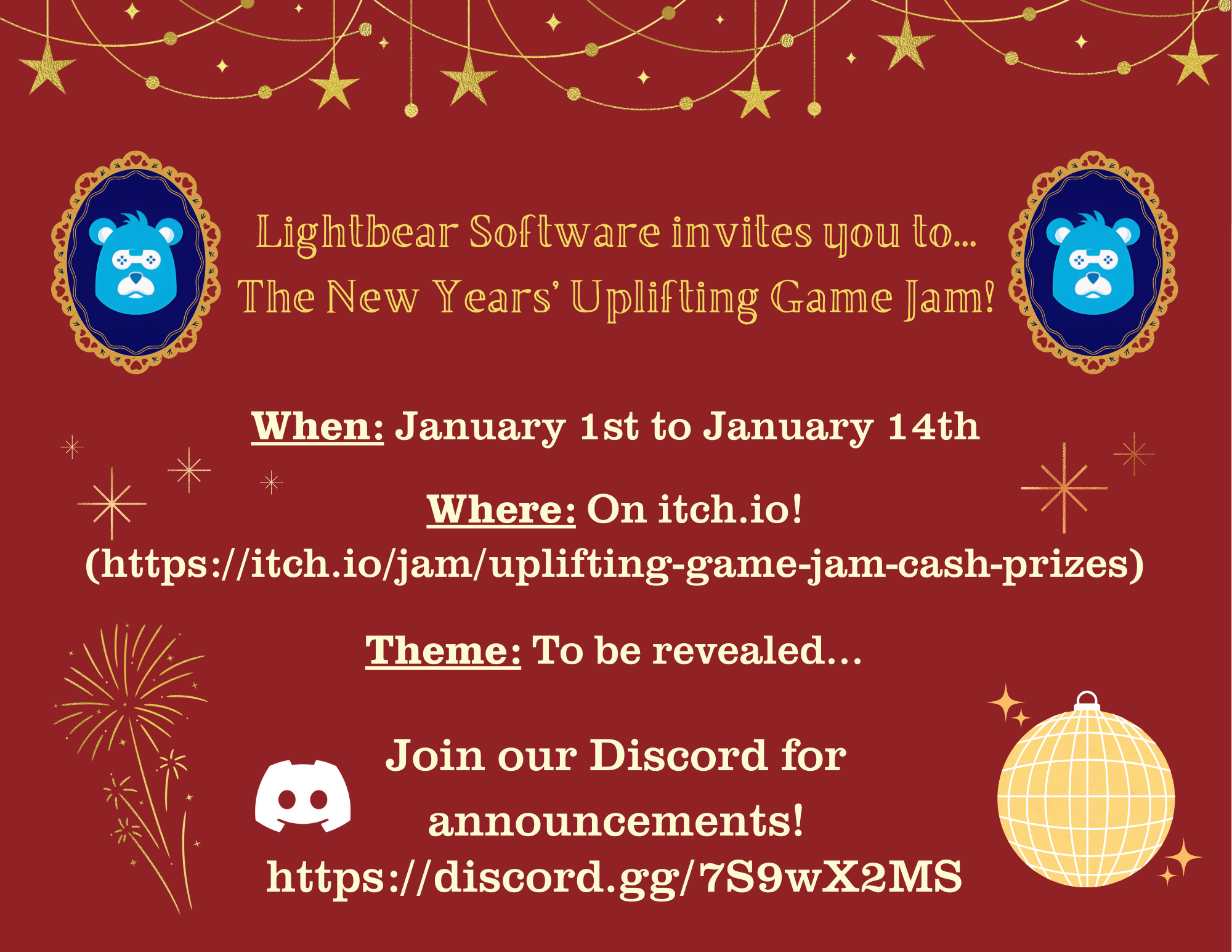 Lightbear Software New Years' Uplifting Game Jam's Flyer
