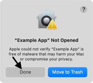 Can't verify app warning