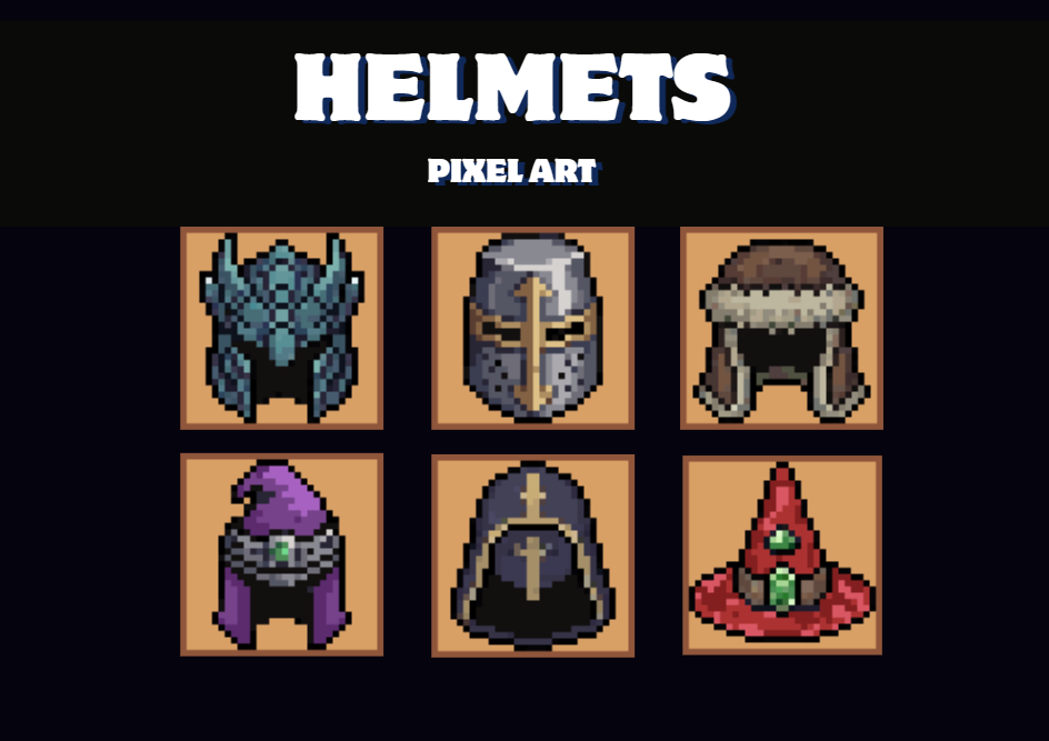 Helmets Icons Pixel Art