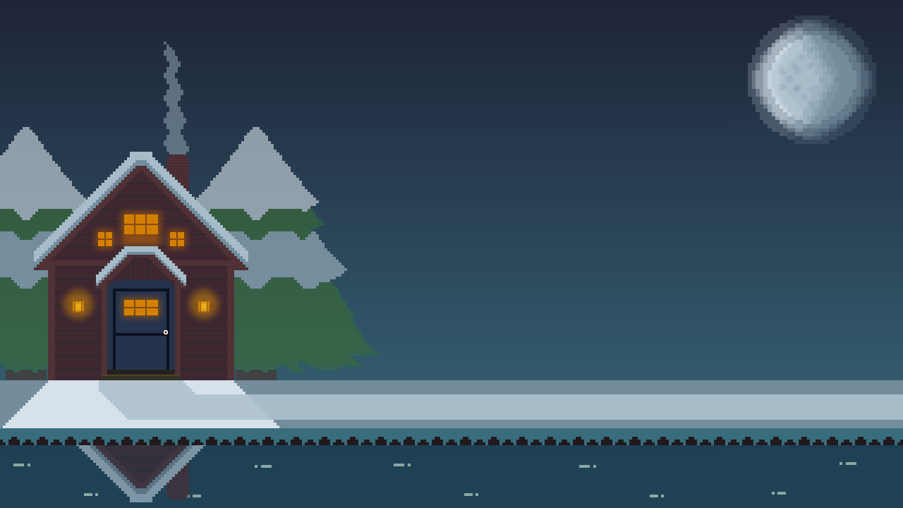 Cozy cabin by a frozen river