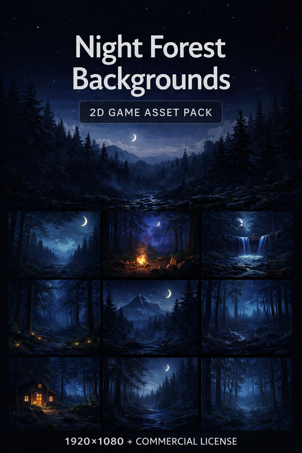 Dark Night Forest – 2D Game Backgrounds Pack by PashaCherevko