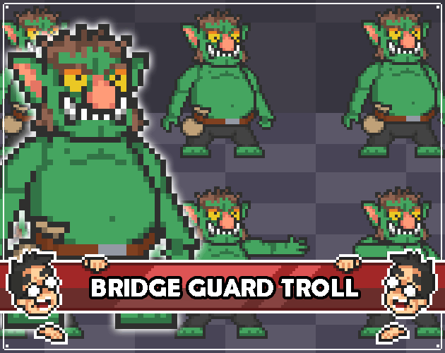 2D Pixel Art Bridge Guard Troll Sprites by Elthen's Pixel Art Shop