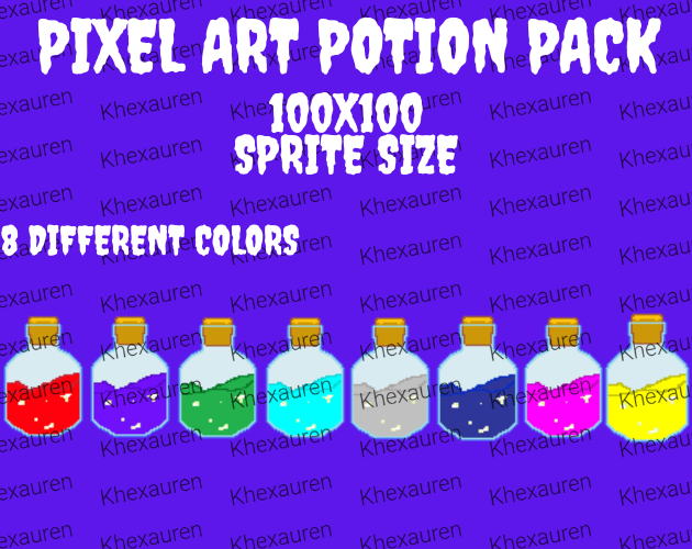 Pixel art potion asset pack by Khexauren