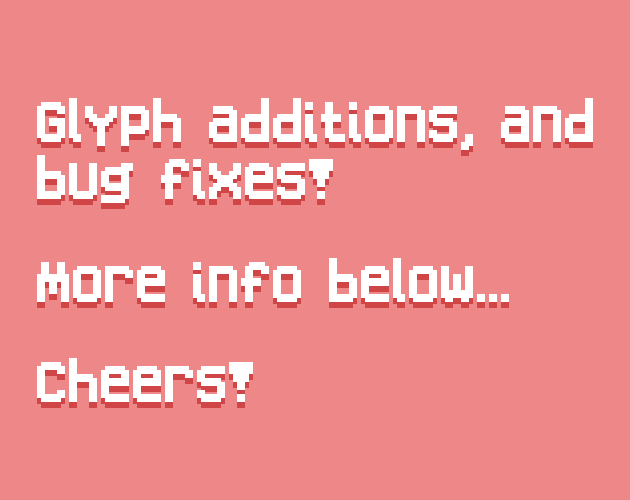 Tomorrow Night pixel art font preview showing new ellipsis glpyh - 8x10 bold pixel font for PICO-8 and retro games.