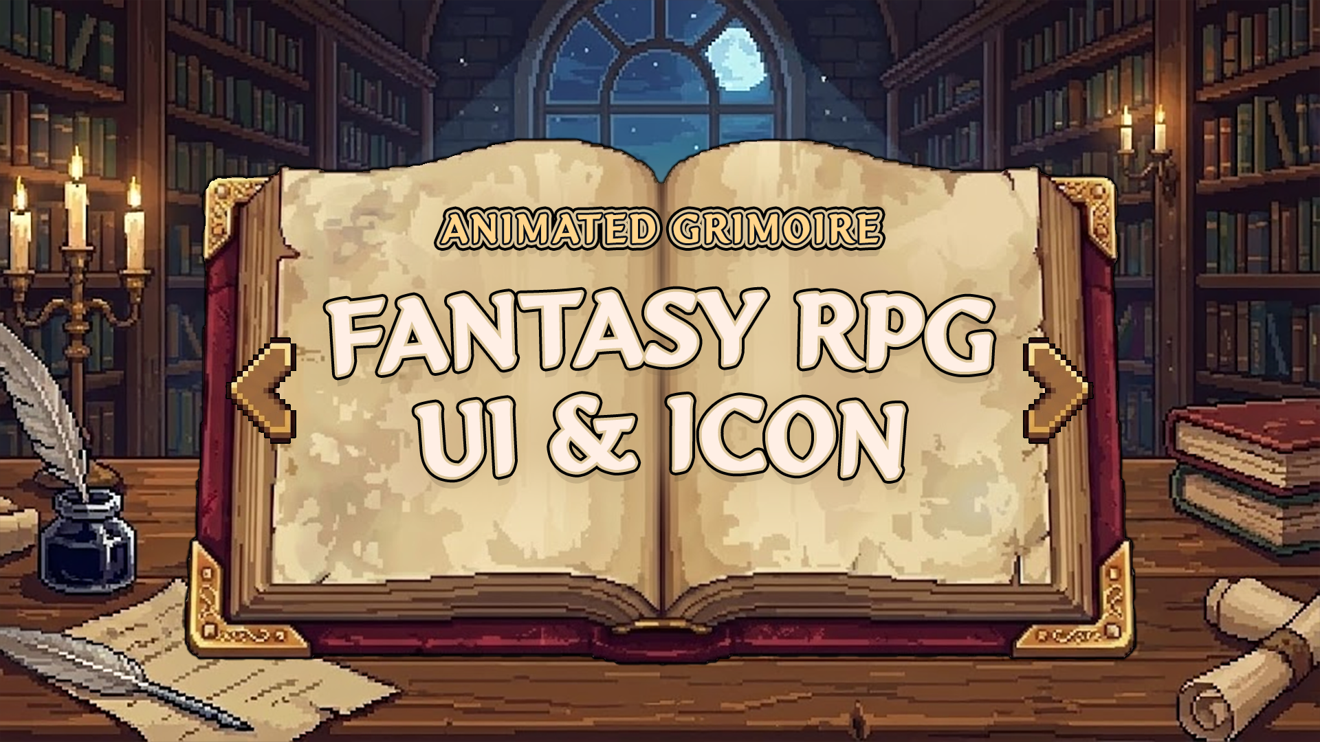 Animated Pixel Magic Book: Fantasy RPG UI & Icon Kit