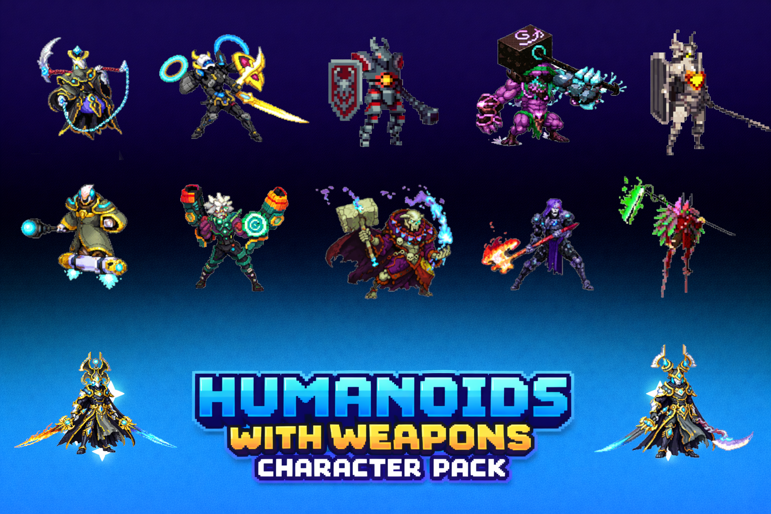 18 RPG Character Asset Pack - Humanoids with Weapons