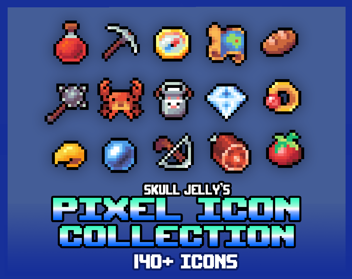 140+ Pixel Art Icons Collection by SkullJelly