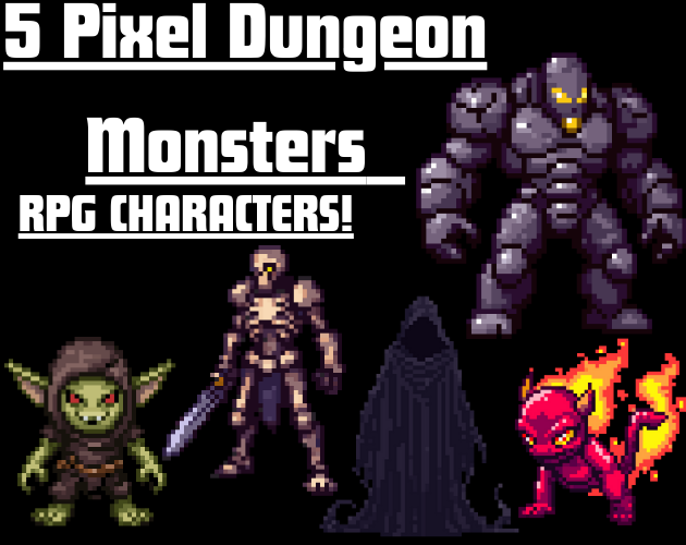 Five Pixel Dungeon Monsters Asset pack by Pixel-Dixel