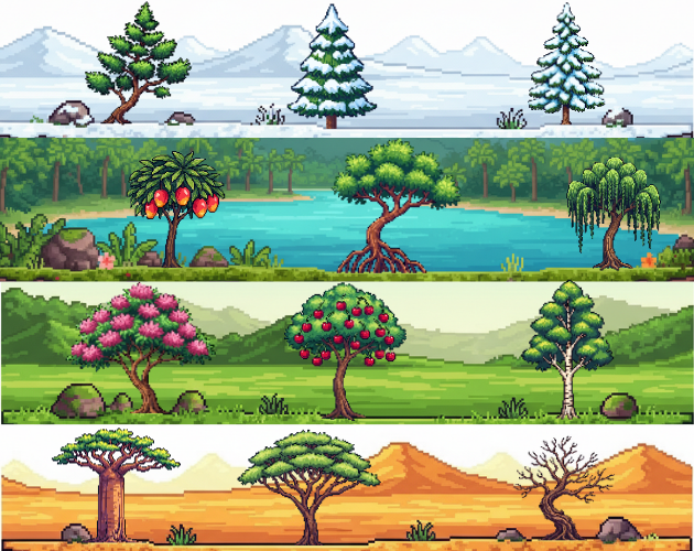Pixel Art Mega Tree Pack – 55 Unique Trees (3 Sizes) by Archonei