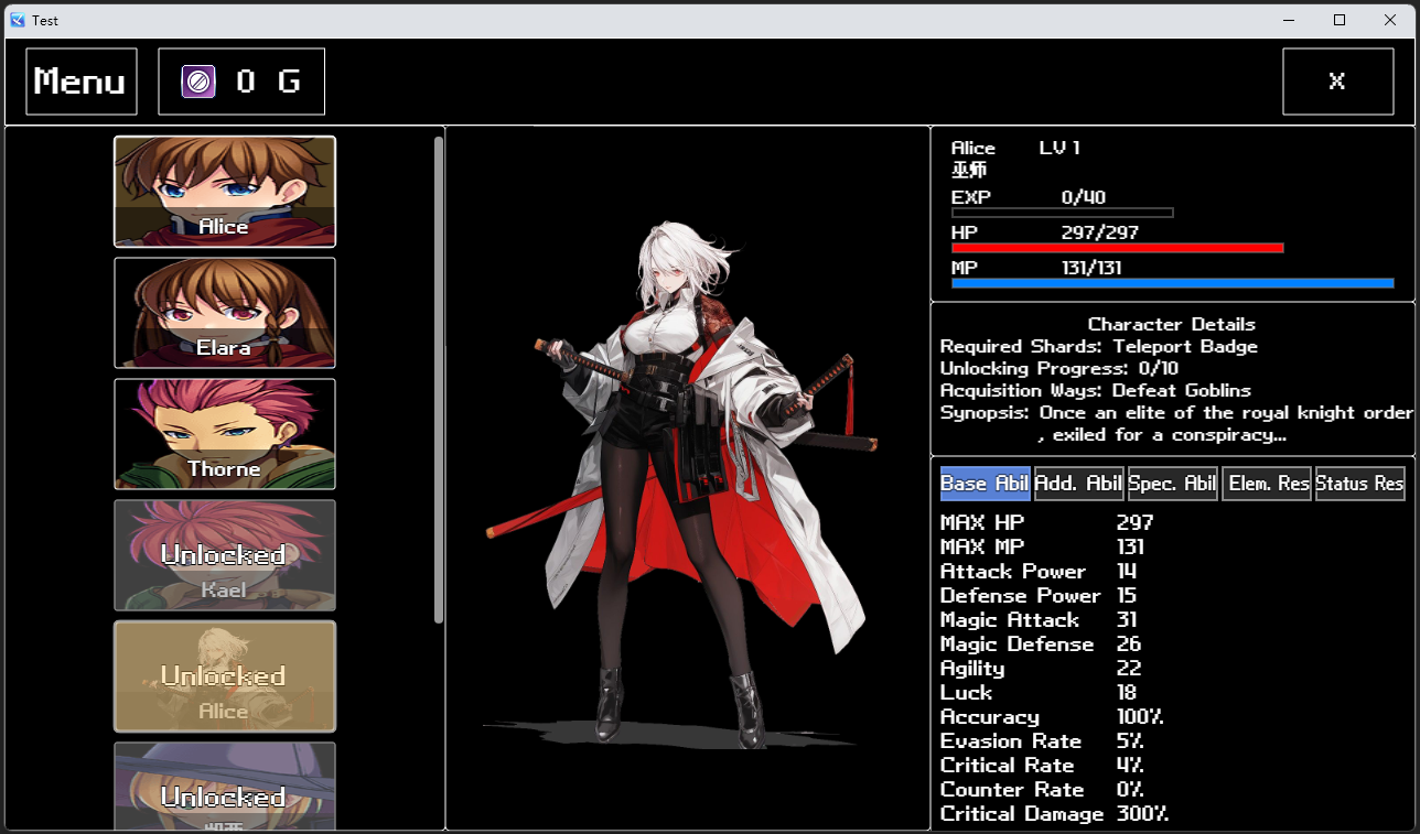 Custom Status Menu-RPG Maker MZ Plugin by i404i