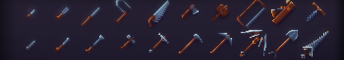 40 pixelart craft tools icons