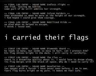 i carried their flags   - a game about a flag bearing queer in a mech and the people they were infatuated with 