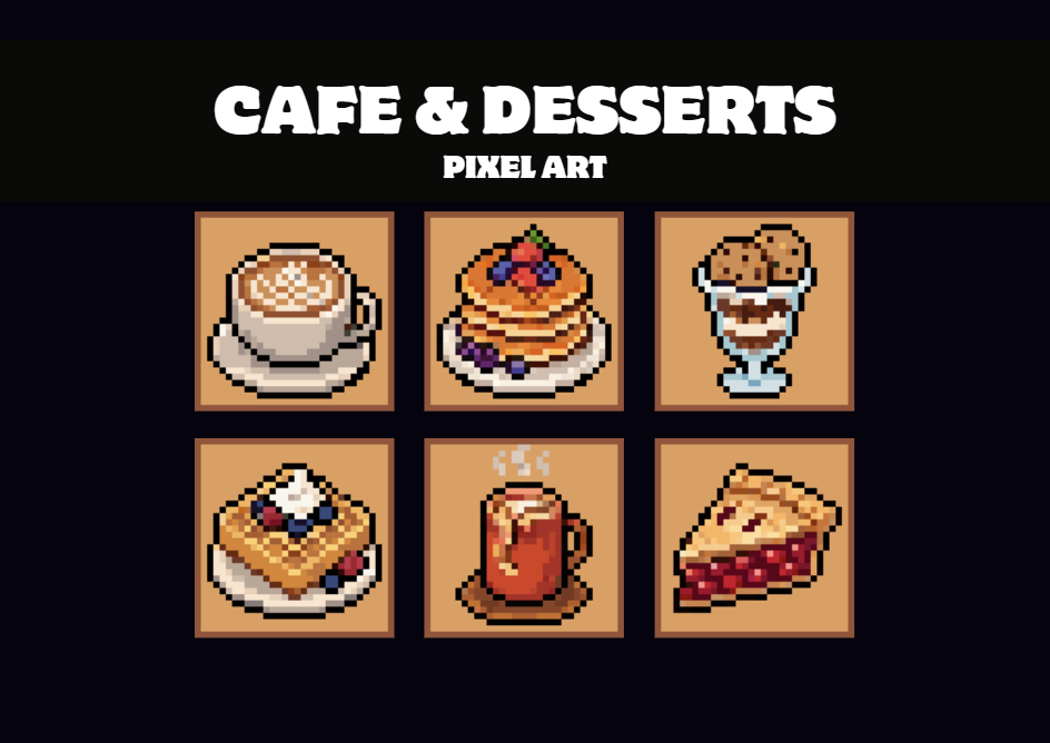 Cozy Cafe and Desserts Icons Pixel Art
