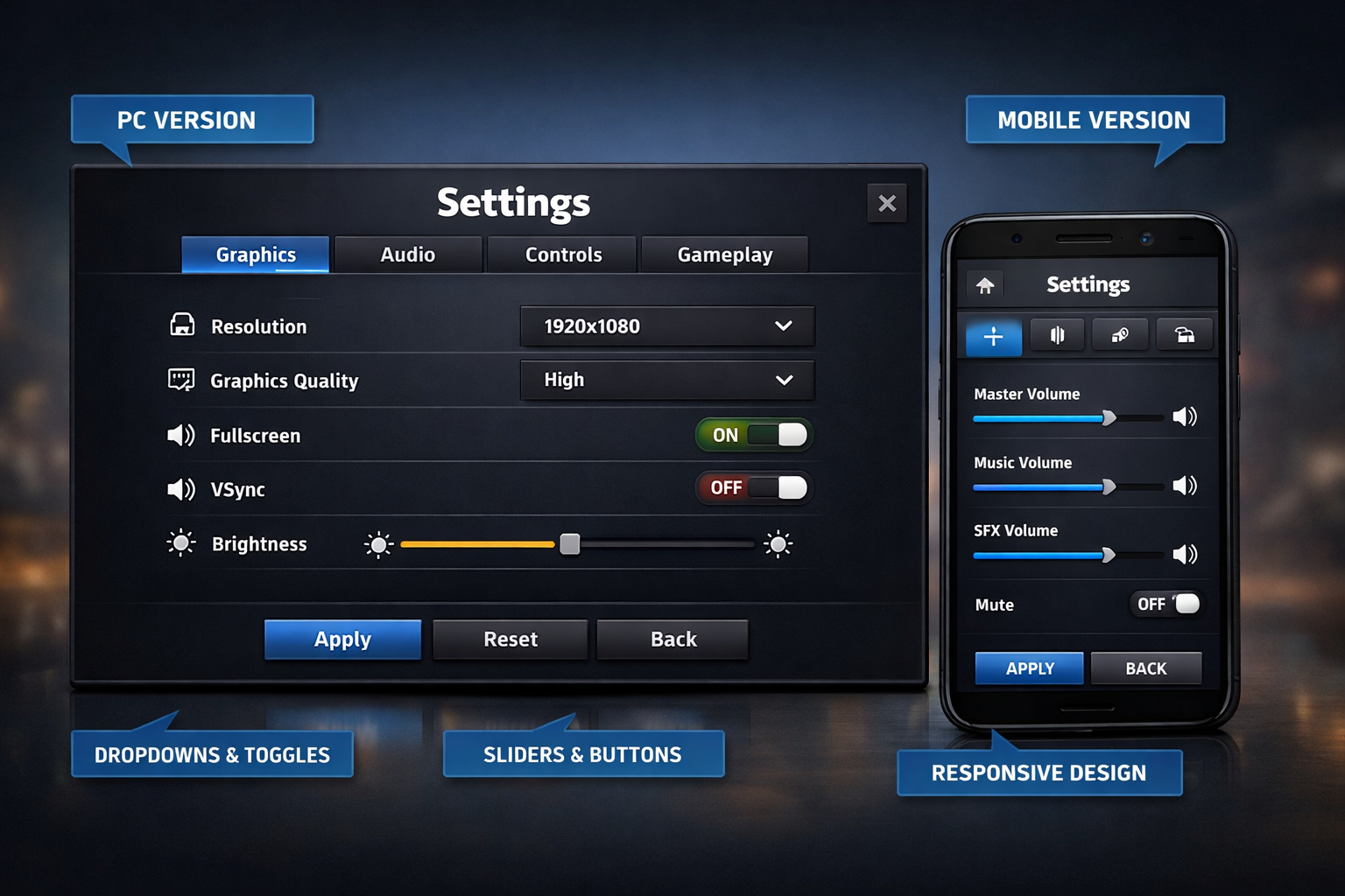 Universal Settings Menu (PC + Mobile) For Unity