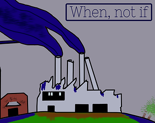 damaged factory with with blue smoking coming out of the pipes