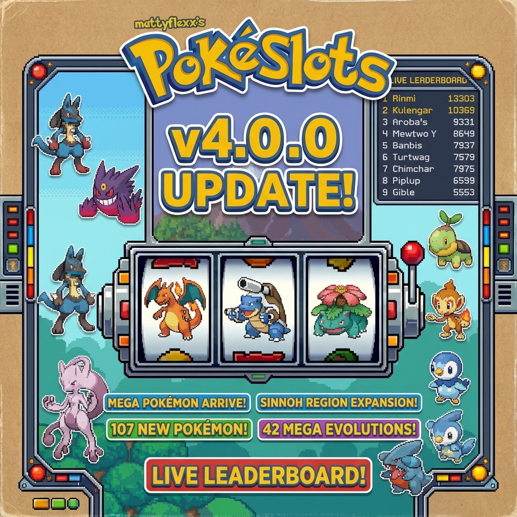 Cover image for mattyflexx's pokeslots (v4.0.0) Mega Evolutions, Sinnoh, Leaderboard, and more!