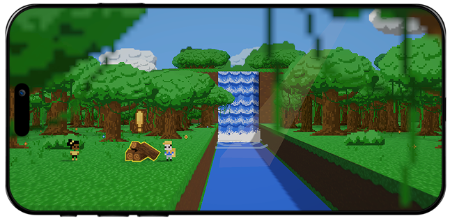 Desafio:Cris e Bento no meio da floresta, perto de um rio que vem de uma cachoeira, eles estão perto de uma pilha de troncos cortados e destacados