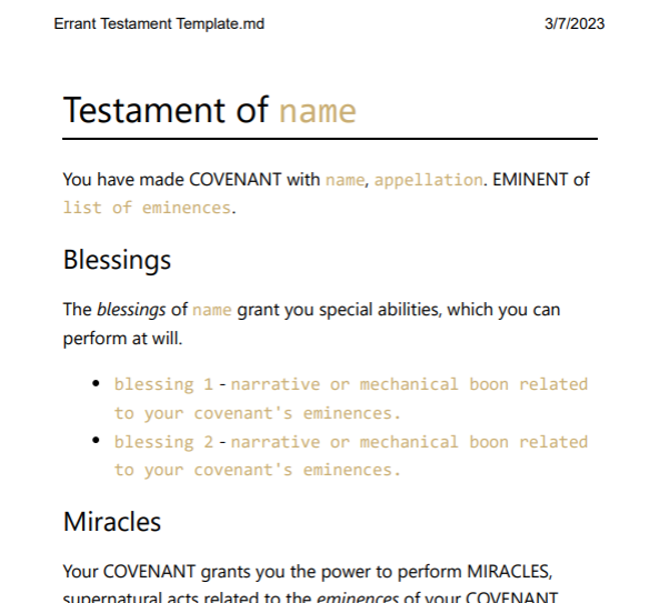 Errant Testament Template by Joey V