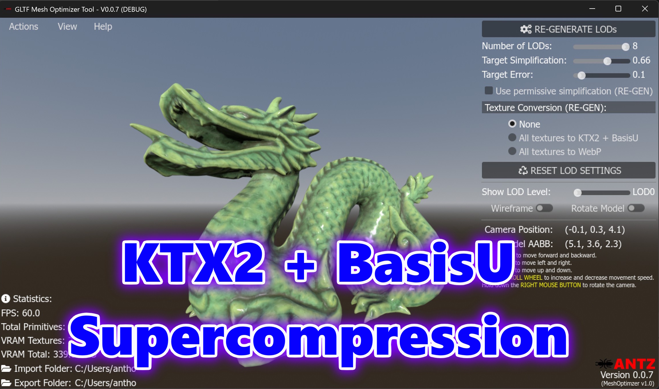 V0.0.7 - KTX2 with BasisU supercompression - GLTF Mesh Optimizer Tool ...