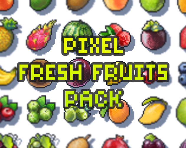 Collection of mixed pixelated fruits