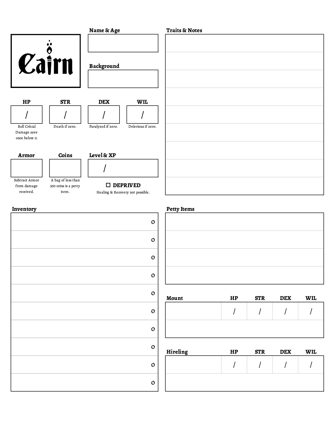 Cover image for Cairn 2e Character Sheet