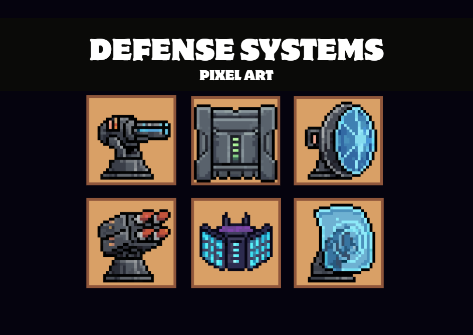 SCI-FI Defense Systems Icons Pixel Art by Pixel-Banner