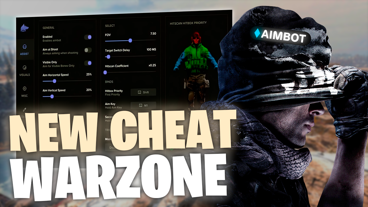 Warzone 4 Hack GUI showing ESP, Aimbot, and Radar controls