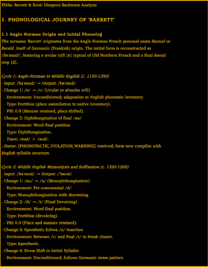Barrett & Root: Dispora Backtrace Analysis