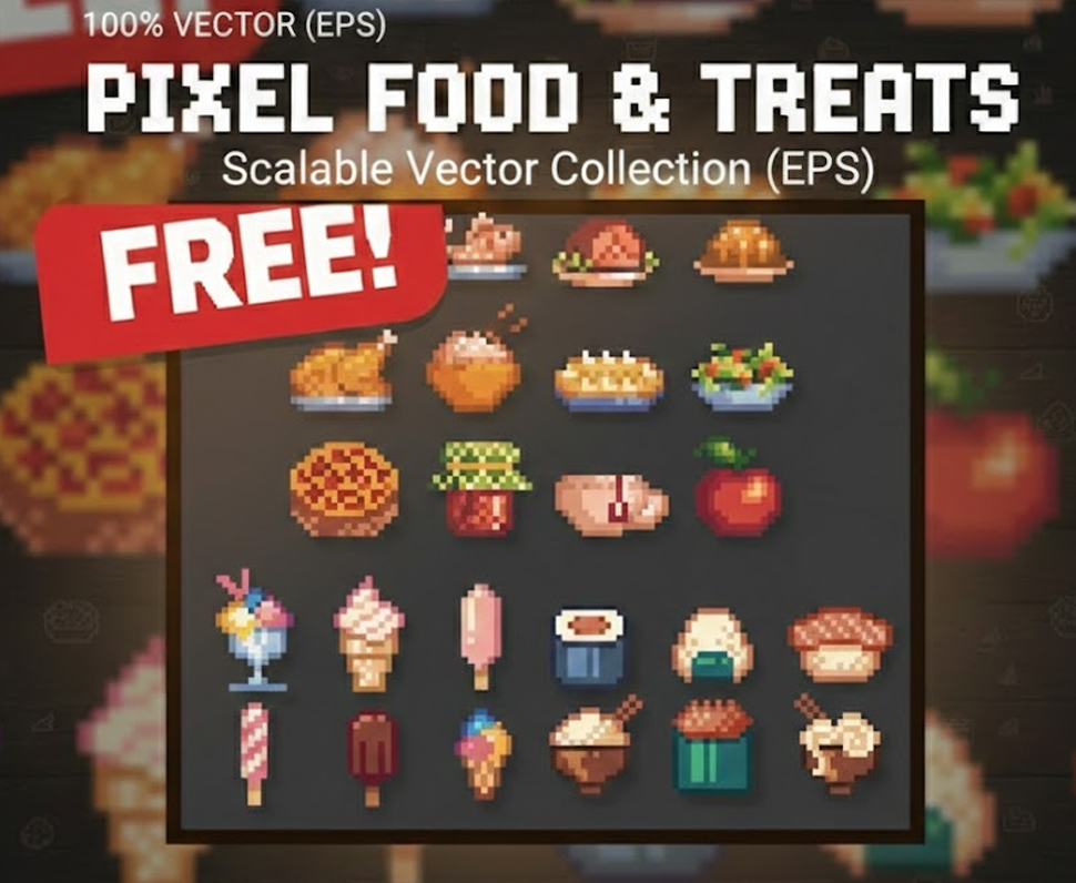 Pixel Food Stack Pixel Food Pack: Scalable Vector Collection (EPS) by Mr Bit