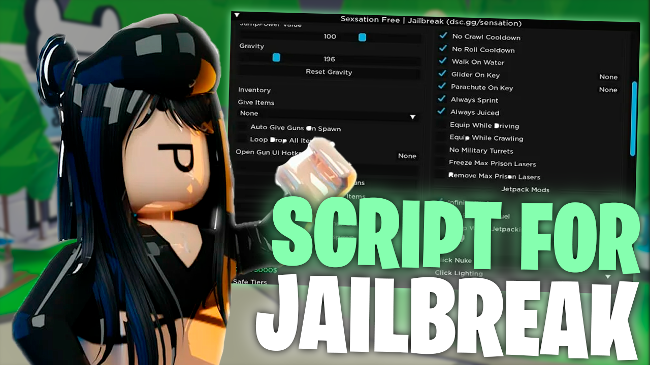Jailbreak Script GUI showing features for vehicles, players, and heists Jailbreak Script GUI showing features for vehicles, players, and heists