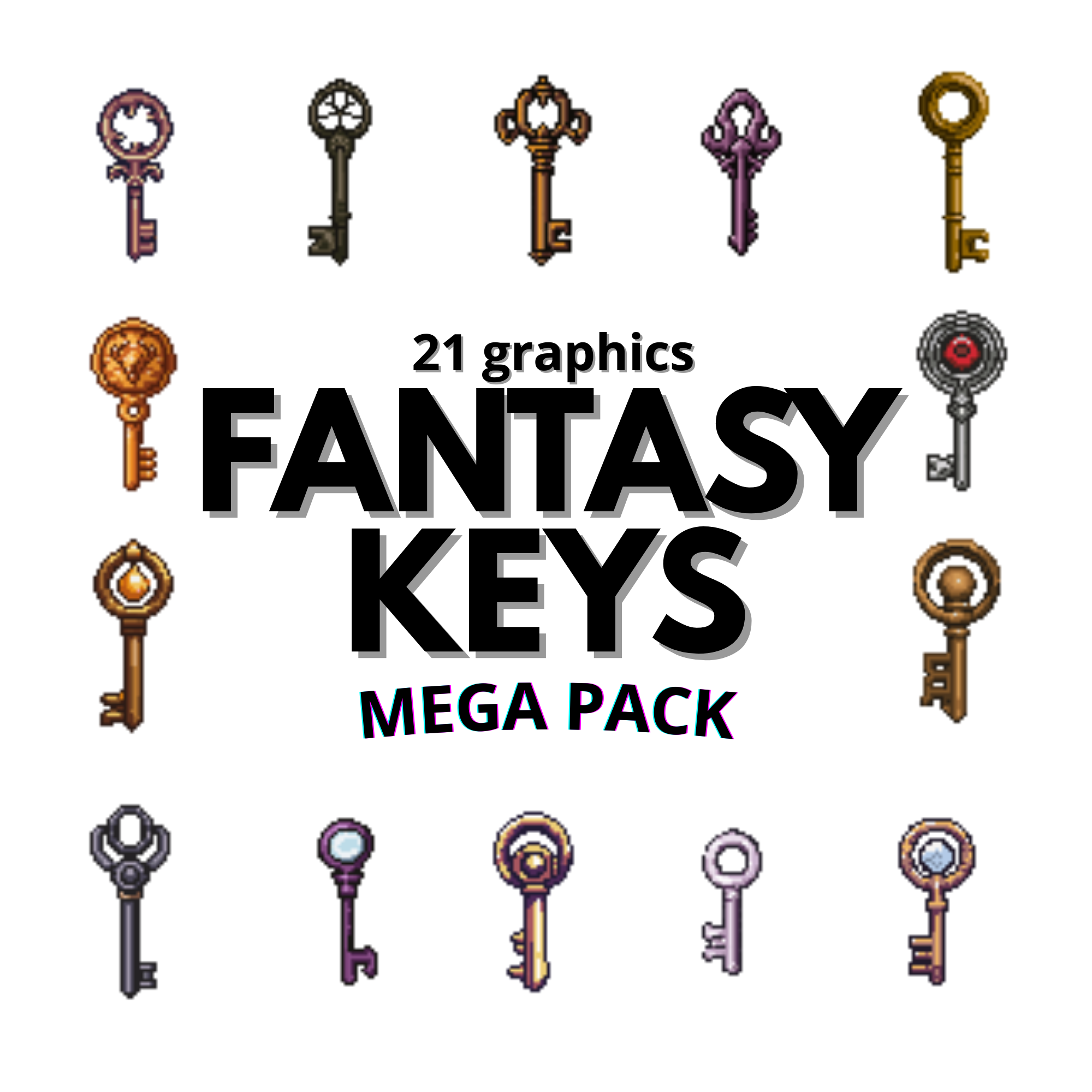 Fantasy Game Key Fantasy Keys PixelArt Pack 21 graphics by KIER