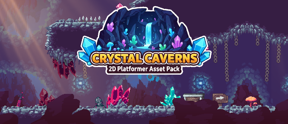 Crystal Caverns – 2D Platformer Asset Pack 24x24 by Pozac