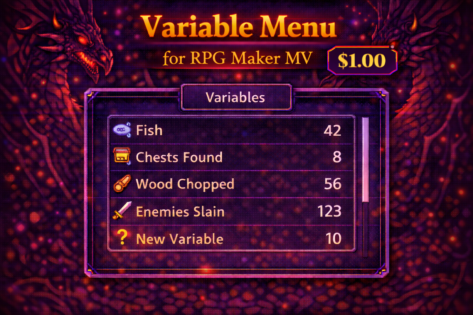Plugin Variable menu RPG MAKER MV