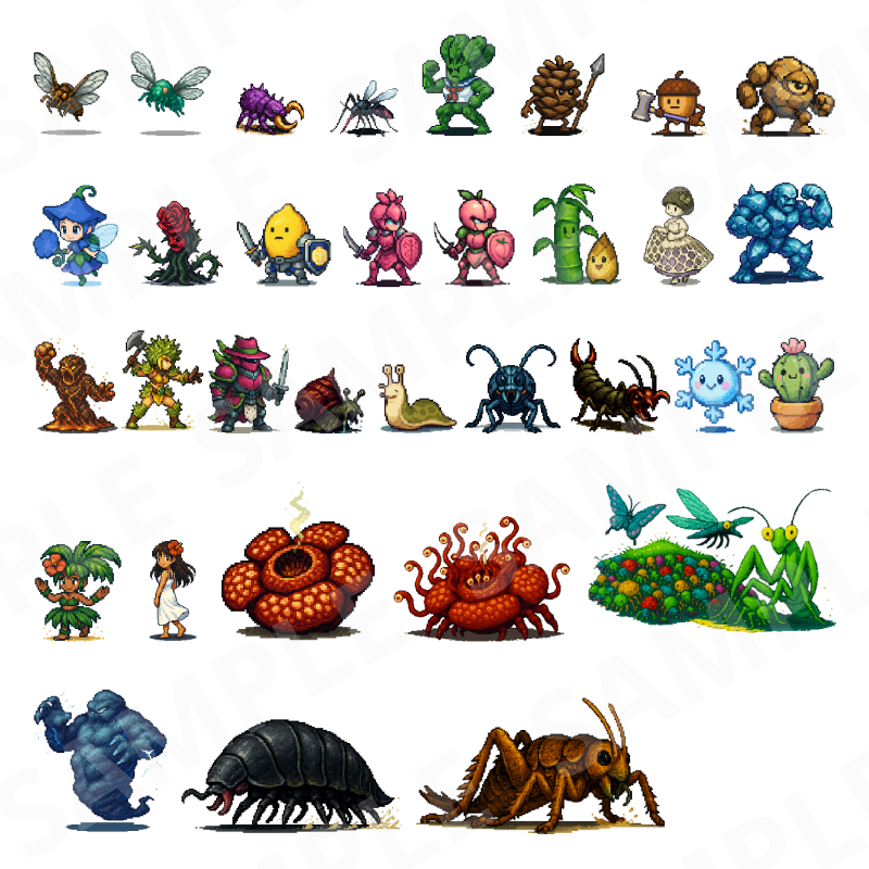 CP08 — 30 Pixel Insects & Nature (PNG, S/M/L) by Pixel Material Studio