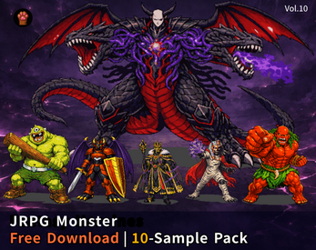 FR10 — 10 Free Pixel Monsters (PNG, S/M/L/LL) by Pixel Material Studio