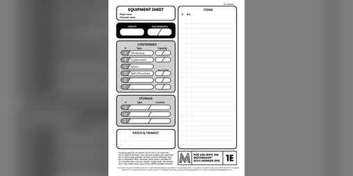 Cover image for Equipment Sheet for Mothership RPG