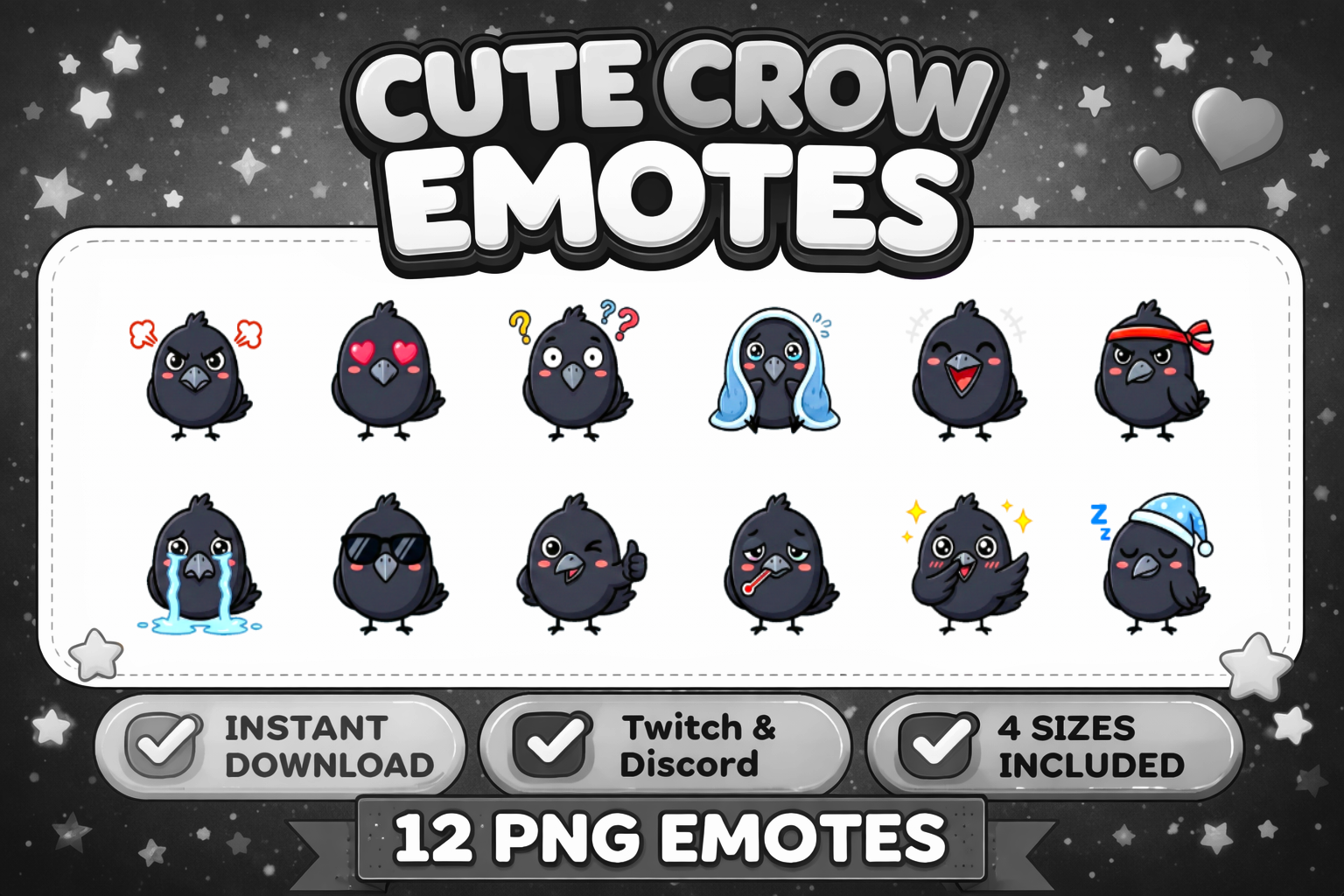 Crow Emote Pack – PNG Set for Twitch, Discord & Streamers