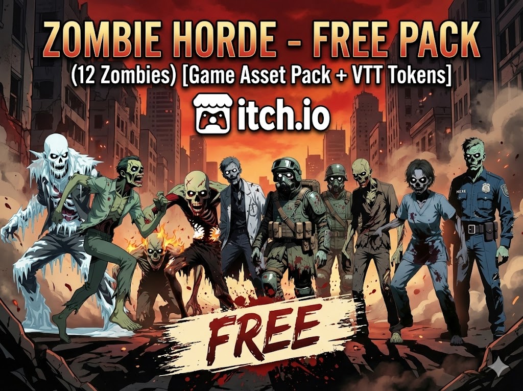 Zombie Horde - FREE Pack (12 Zombies) [Game Asset Pack + VTT