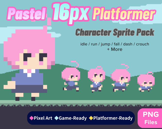 Small Sprite For Python Platformer Pastel 16px Style Platformer Character Sprite Pack by Karrasu