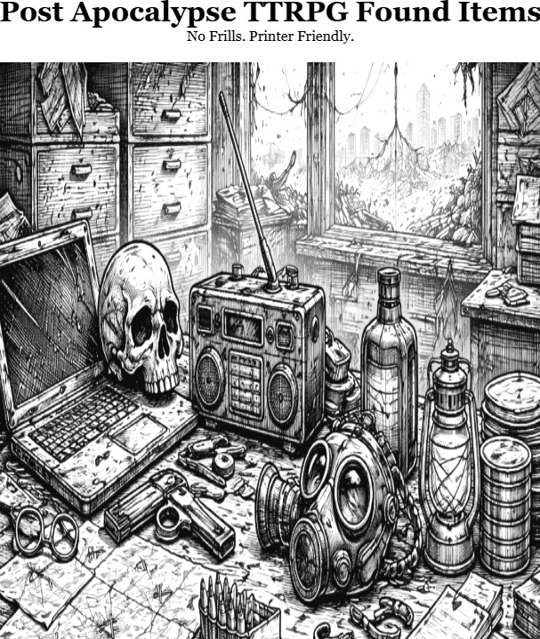 Cover image for Post Apocalypse TTRPG Found Items