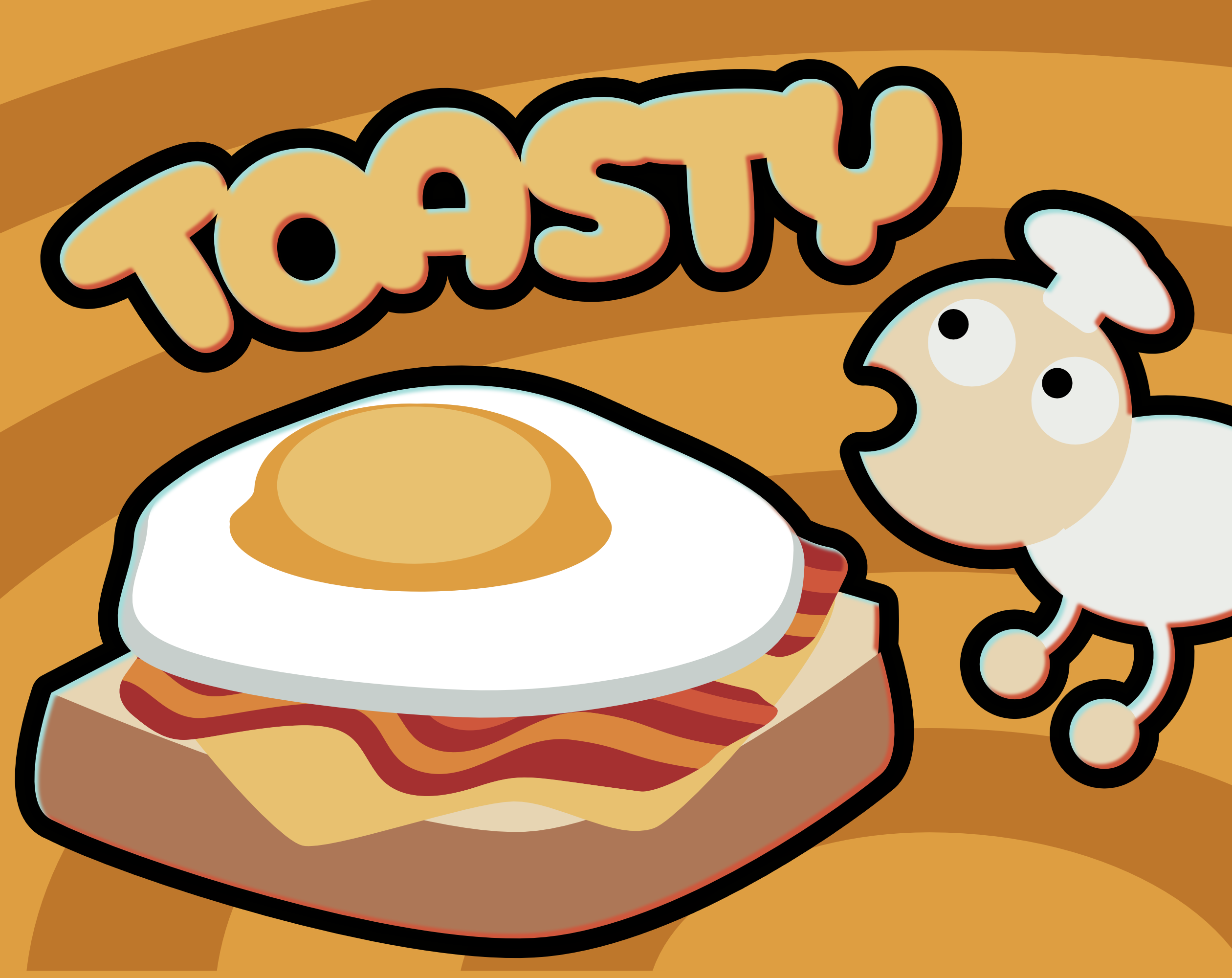 Title graphic - there is a puppet looking chef and toast with bacon eggs and cheese on top. There is a cutting board backdrop.