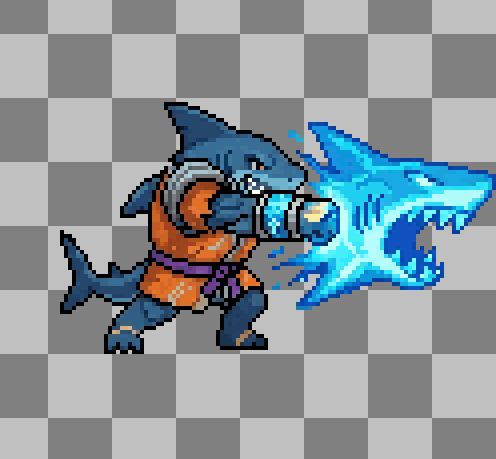 2D Character Sprite Sheet - Pixel Art Shark Character by GreatGamingLife