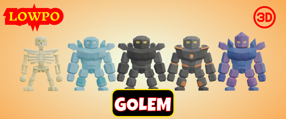 LOWPO: Fantasy Low Poly Golem Pack – Optimized 3D Assets for RPG & Survival Games