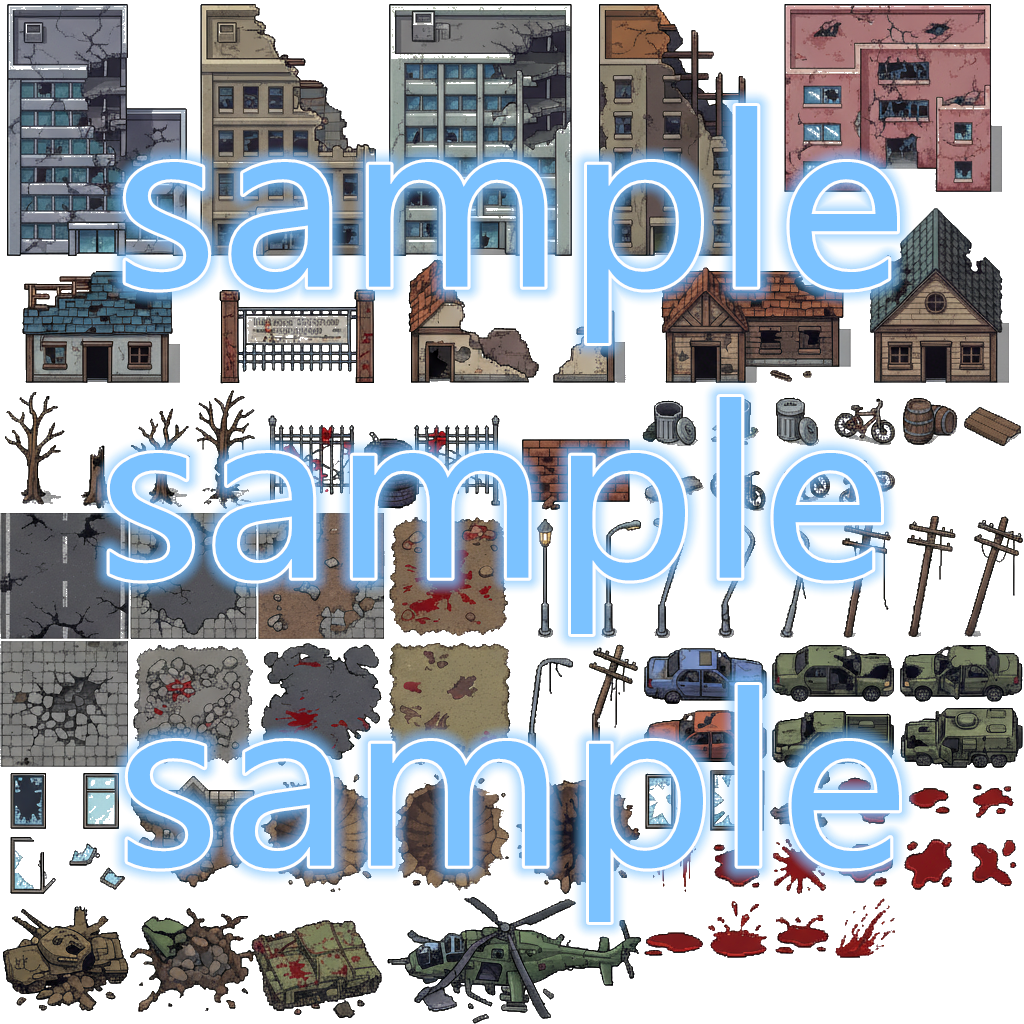 Post-Apocalyptic War Ruins Tileset - Pixel Art Game Assets by Cute SCKR