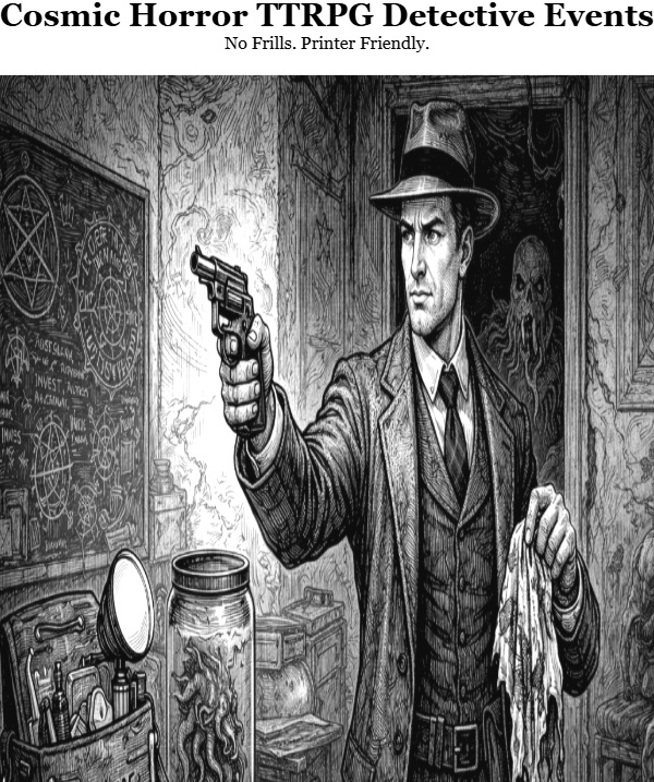 Cover image for Cosmic Horror TTRPG Detective Events