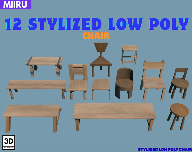 Poly Poly Mini Chair 12 Stylized Low Poly Chair by MiiruArt